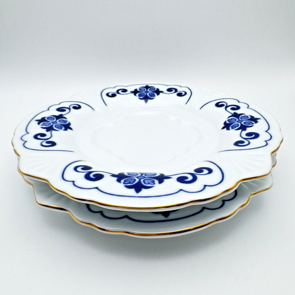 Vintage Bombay China Blue White Summerhill Pattern Saucers Set of 2 Replacement - Picture 2 of 8